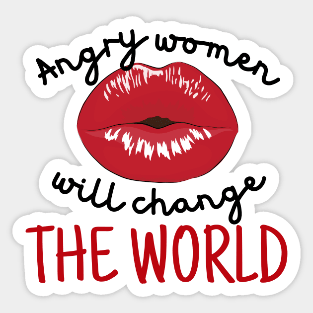 Angry Women Will Change The World Red Lips Sticker by pingkangnade2@gmail.com